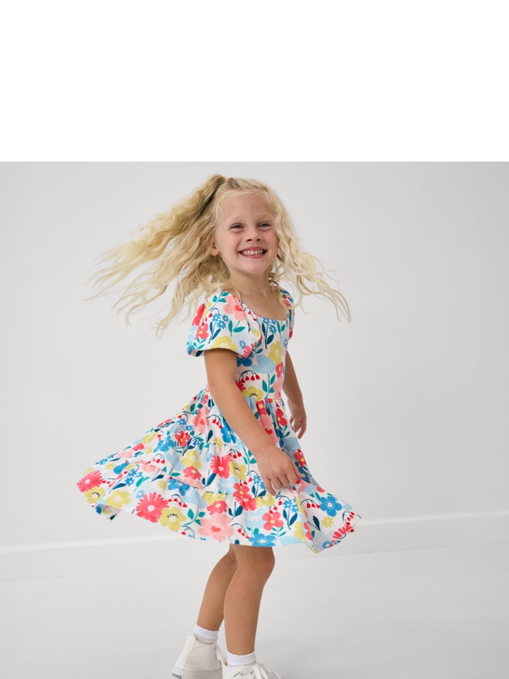 NWT Little Sleepies Multicolor Floral Twirl Dress - White, Pink, Blue, Yellow